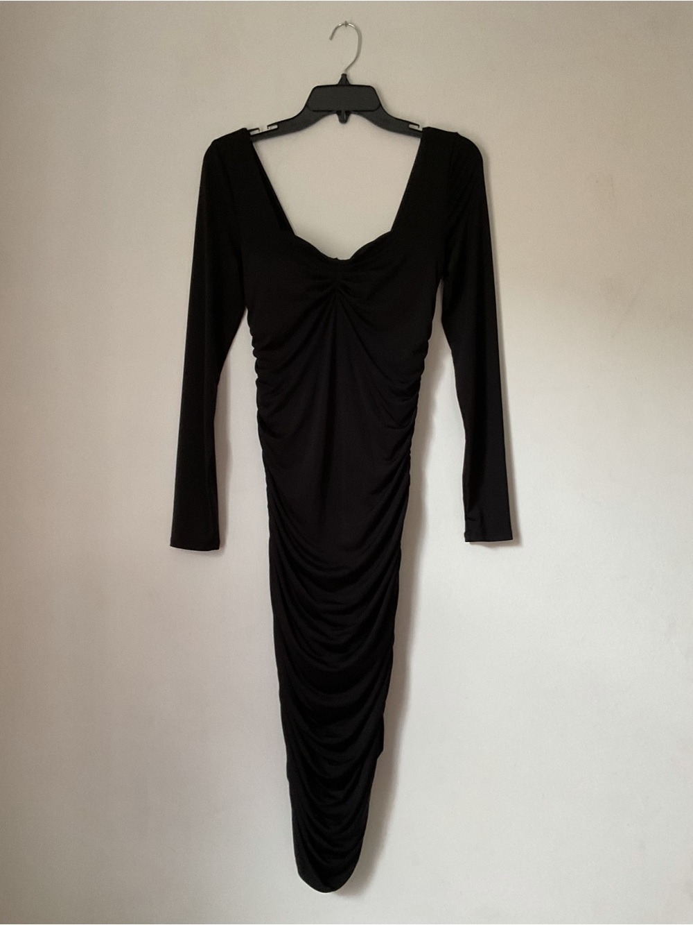 Express Black Ruched Long-Sleeve Bodycon Dress